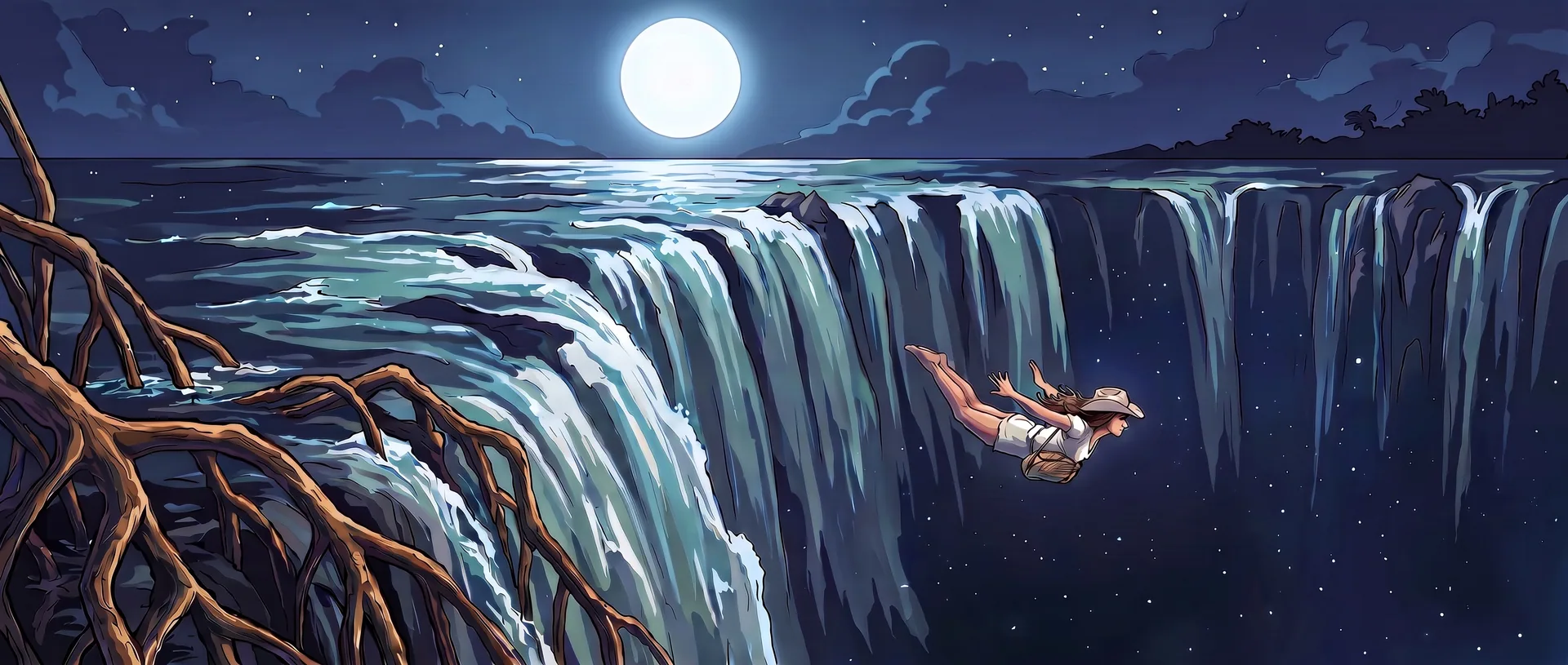 Lorna dives from the lip where the sea falls away